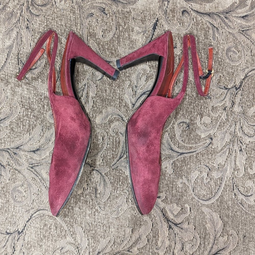 Authentic Red Suede Christian Dior Ankle Wrap Slingback 3'25 Heels